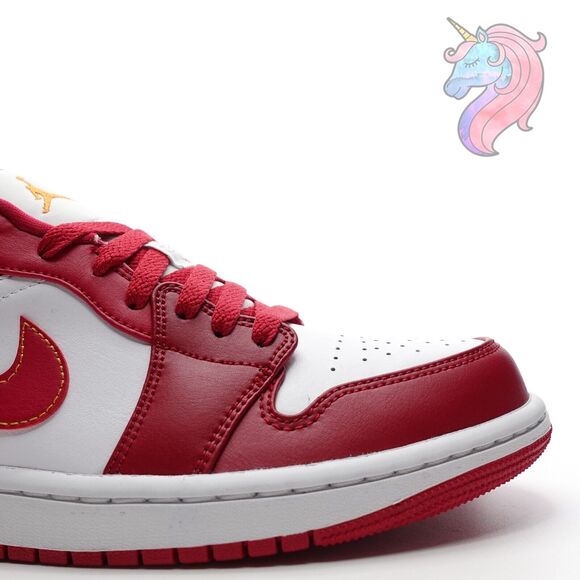 Mens Size 10 Nike Air Jordan 1 Low Cardinal Red Curry White Shoes 553558 607 New - Picture 9 of 16